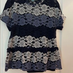 Eva Franco Navy and White Lace Blouse